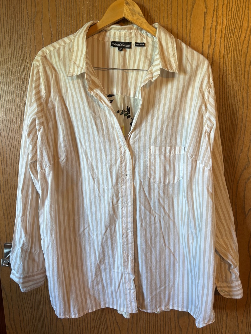 Tolani 2x Plus Striped Button-Front Shirt in White & Tan